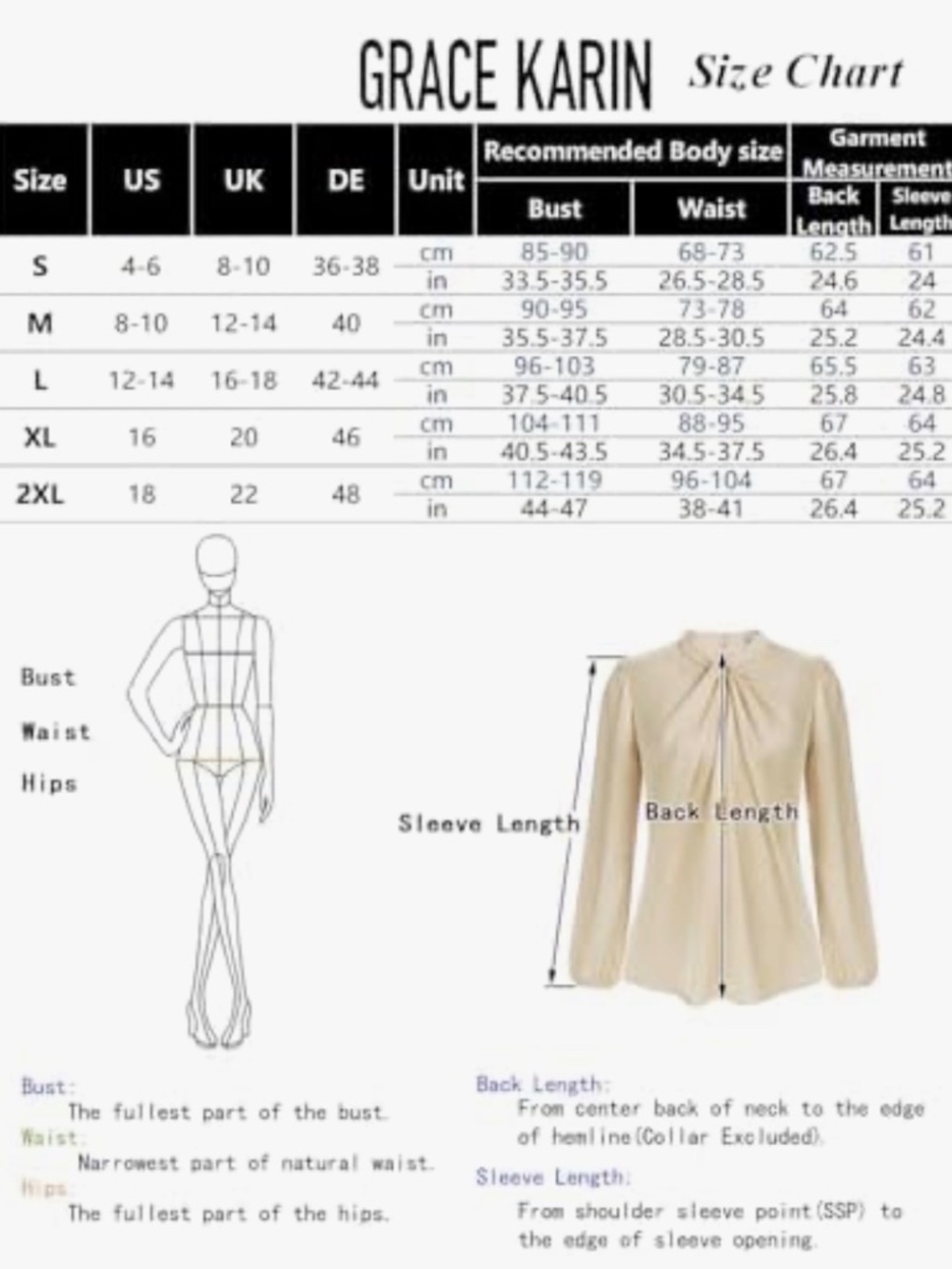 GRACE KARIN Long Sleeve Satin Blouse Top with V-Neck and Left Bow Sz L - Picture 5 of 9